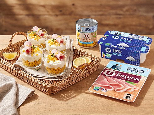 Verrines fraîches maïs U, skyr citronné et jambon U