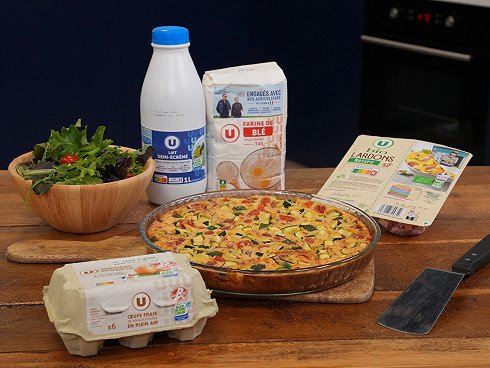 Quiche sans pâte à prix mini aux lardons U BIO et courgettes