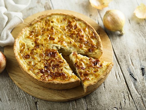 Traditional homemade onion pie or quiche
